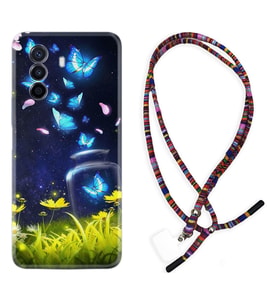 Huawei Nova Y70 Y90 Nova 9 SE  Kılıf Boyun Asklı Rasta Silikon Neon Butterflys 1309