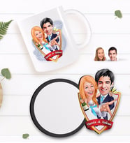 BK Gift Kişiye Özel Evleniyoruz Karikatürlü Beyaz Kupa ve Ahşap Bardak Altlığı Hediye Seti-4