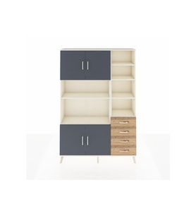 Arges Dolap 9 Raflı 4 Çekmeceli 4 Kapaklı 132x30x195 Aytaşı-Antrasit/Çam