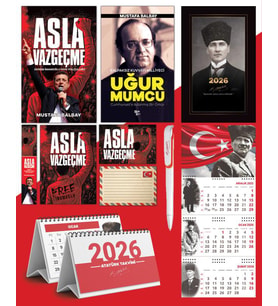 Asla Vazgeçme - Ayraç - Kartpostal - Poster - Uğur Mumcu -  2026 Ajanda Kalpaklı - Ay Yıldız Duvar Takvimi - Masa Takvimi