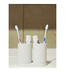 Modern Banyo Düzenleyici V1 - Diş Fırçalık Seti - Ikili Set - Beyaz 10CM