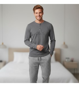 Erkek Pamuklu Bohçalık Ve Çeyizlik Gri Melanj Renk Pijama Takımı AL001 V2