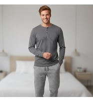 Erkek Pamuklu Bohçalık Ve Çeyizlik Gri Melanj Renk Pijama Takımı AL001 V2