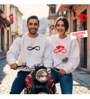 Sevgililer Günü Kombin Erkek Kadın Sonzuz Sevgi Görselli Bisiklet Yaka Sweatshirt 5012 (Beyaz)