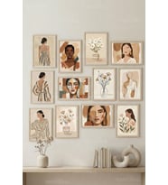 12 Parça Abstract Female & Floral Art 2 Renk Seçenekli Çerçeve Görünümlü Tablo Seti