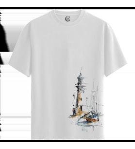 Harbor Lighthouse - %100 Pamuklu Kadın Beyaz Tişört - Premium Quality