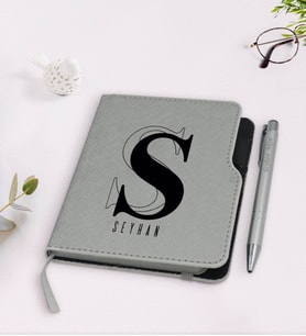 BK Gift Kişiye Özel İsimli Gri Termo Deri Defter Kalem Seti-34