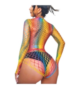 2 Parça uzun Kollu Gökkuşağı Renk Bodysuit Şort Vücut Çorabı