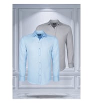 Todth 2'li Paket Kolay Ütülenebilen Dört Mevsim Modern Fit Yumuşak Dokulu Mavi Ve Gri Düz Gömlek