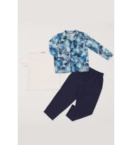3'lü Ara Biyeli Tshirt Pantolon Saks Pijama Takımı