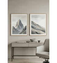 Sakin Minimalist Vazo ve Geometrik Sanat 2’li Ahşap Çerçeveli Tablo Seti