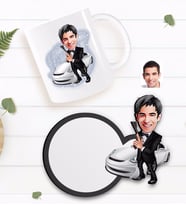 BK Gift Kişiye Özel Erkek Ajan Karikatürlü Beyaz Kupa ve Ahşap Bardak Altlığı Hediye Seti-1