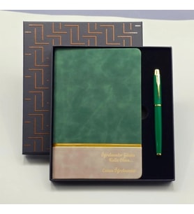 Dodes Yeşil Şeritli Defter Ve Yeşil Metal Kalem Set