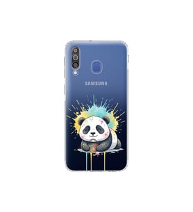 Samsung Galaxy M30 ile Uyumlu Splash Panda Tasarımlı Şeffaf Silikon Kılıf