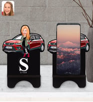BK Gift Kişiye Özel Plakalı Kadın Seat Ateca Karikatürlü Ahşap Biblo Telefon Standı-1