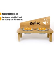 RealWood Ahşap Çelik Kâseli Özel İsim Baskılı Kedi-Köpek Mama Ve Su Kabı (Kızıl Meşe)