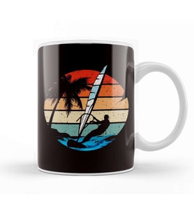 Retro Windsurfer Windsurfing Ocean Wave Surfboard Surfing Kupa Bardak Porselen