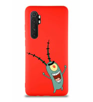 Xiaomi Mi Note 10 Lite Soft Premier Kapak Plankton Tasarımlı Silikon Kılıf - Kırmızı (Şeffaf)