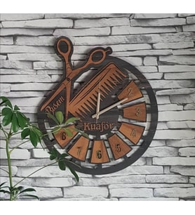 Kişiye (Kuaförlere) Özel Dekoratif Ahşap Duvar Saati 40 cm