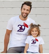 BK Gift 29 Ekim Tasarımlı 2’li Baba-Kız Beyaz Tişört-9, 29 Ekim Hediyesi, Trend Tişört, 100.Yıl Hediyesi