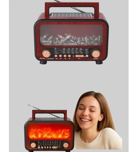 Solar Şarjlı Şömine Işıklı Bluetooth Hoparlör – Radyo, Usb, Tf Kart Destekli (Kahverengi)
