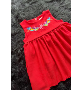 NAKIŞLI KIZ ÇOCUK BEBEK ŞİLE BEZİ NAR ÇİÇEĞİ RENK ELBİSE (Kırmızı)
