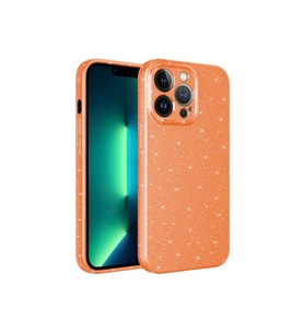 Apple iPhone 13 Pro Uyumlu Kılıf Kamera Korumalı Simli Lüks Zore Koton Kapak (Turuncu)