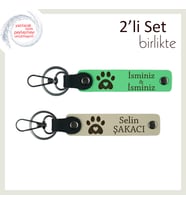Pati Motifli Kalpli Tasarım, Sevgiliyle Ortak Kullanılabilir Deri Anahtarlık Takımı, F Yeşil-S Kahve