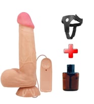 21,8 cm Kıkırdak Yapılı Çift Katmanlı Gerçekçi Titreşimli Belden Bağlamalı Dildo Penis - Cass (Ten)