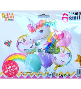 Gökkuşağı Unicorn 6 Lı Folyo Balon Set