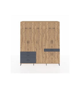 Hyperion Dolap 11 Raflı 4 Çekmeceli 2 Askılı 220x44x243 Çam-Çam/Antrasit