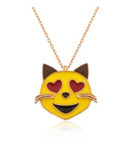 925 Ayar Gümüş Kalp Gözlü Kedi Emoji Kadın Gümüş Kolye
