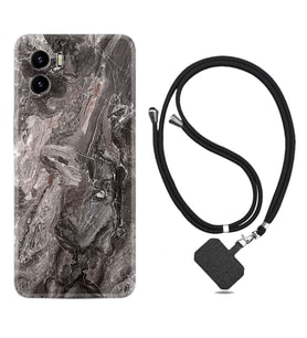 Vivo Y15S Y32 Y33S Y51 Y53S Kılıf Boyun Askılı Silikon Gri Mermer 1376