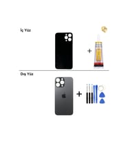 iPhone 14 Pro Max Siyah Arka Kapak Arka Cam Batarya Kapağı Lazer Kesim Kapak Pil Kapağı + B-7000 Yapıştırıcı + Tamir Seti