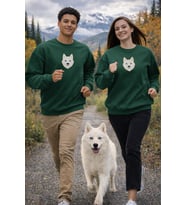 Samoyed Köpek Desenli Sevgili Sweatshirt – Unisex Çift Kombini (Koyu Yeşil)