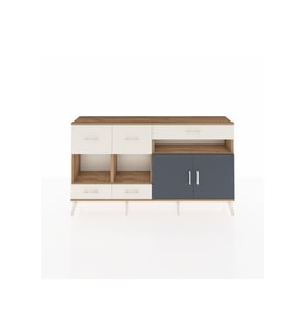 Arges Konsol 4 Raflı 5 Çekmeceli 2 Kapaklı 176x30x99 Çam-Antrasit/Aytaşı