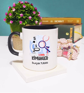 Kimyager Tasarımlı Kişiye Özel Hediye Kimyager Kupa Bardak Siyah