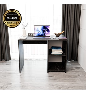 MATİLDA Çalışma masası raflı kapaksız modern tasarım (Siyah)
