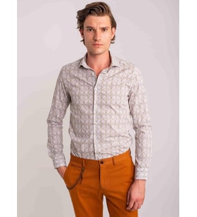 Yeşil Erkek Slim Fit Baskılı Paul Yaka Uzun Kol Gömlek - 60631