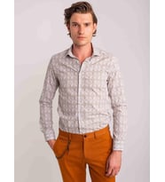 Yeşil Erkek Slim Fit Baskılı Paul Yaka Uzun Kol Gömlek - 60631