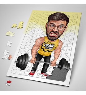 Kişiye Özel Hediye 240 Parça Halterci Adam Karikatürlü Puzzle