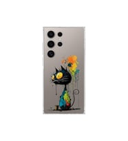 Samsung Galaxy S24 Ultra ile Uyumlu Splash Kedi Tasarımlı Şeffaf Silikon Kılıf