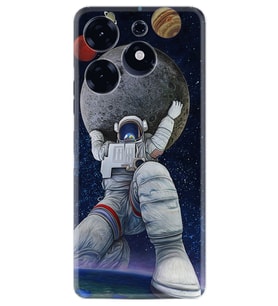 Tecno Spark 10 Pro Kılıf Silikon Desen Özel Seri Astronot ve Dünya 1759