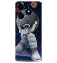 Tecno Spark 10 Pro Kılıf Silikon Desen Özel Seri Astronot ve Dünya 1759