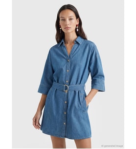 LCW Vision İndigo Kemerli Mini Jean Elbise