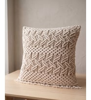 Bohem Dokunuş El Emeği Makrome Kırlent Kılıfı 45x45 (Ekru)