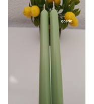 qosrix 2'li Açık Yeşil Şamdan Soya Mumu 1. Kalite Soya Doğal Vanilya Kokulu Uzun Çubuk Konik Mum Dekoratif