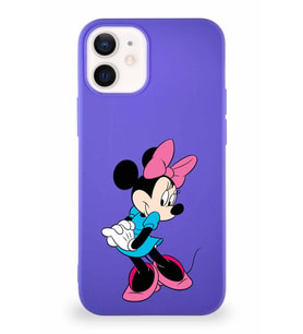 Apple iPhone 12 Mini Soft Premier Kapak Minnie Mouse-F Tasarımlı Silikon Kılıf - Mor (Şeffaf)
