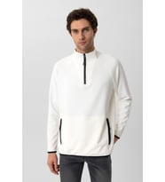 Süvari Fermuarlı Yaka Modal Kumaş Esnek Beyaz Erkek Sweatshirt 