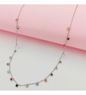 Gümüş Zirkon Taşlı Sallanır Kolye 925 Ayar